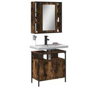 QJBSAVVA Ensemble d'armoire de salle de bain avec miroir et meuble de lavabo en bois de chêne fumé 60 x 16 x 60 cm et 60 x 30 x 60 cm - Espace de rangement résistant à l'humidité - Pour salle de bain