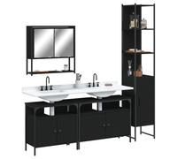 QJBSAVVA Ensemble d'armoire de salle de bain - Noir - 60 x 16 x 60 cm - Avec miroir - Meuble sous-lavabo et armoire en bois - Résistant à l'humidité - Design moderne pour salle de bain, WC et couloir