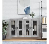 QJBSAVVA Ensemble d'armoires murales en bois avec portes en verre gris béton, espace de rangement moderne pour cuisine, salon et couloir, robuste et polyvalent