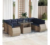 QJBSAVVA Ensemble de 10 meubles de jardin avec coussins bleu marine - En polyrotin - 100 x 55 x 44/73 cm - Table 55 x 62 x 69 cm - Module canapé - Design moderne - Robuste - Résistant aux UV - Pour