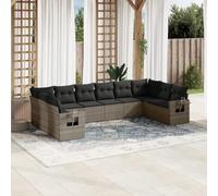 QJBSAVVA Ensemble de 10 meubles de jardin en polyrotin gris 55 x 62 x 69 cm, salon modulaire avec espace de rangement et sacs imperméables, peu encombrant pour balcon, terrasse et petits jardins