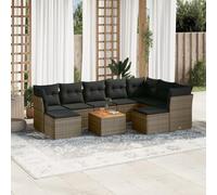 QJBSAVVA Ensemble de 10 meubles de jardin en polyrotin gris - Canapé d'angle - Table - Tabouret - 62 x 62 x 69 cm - Design moderne - Robuste et peu encombrant - Pour balcon, terrasse, jardin