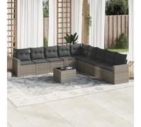 QJBSAVVA Ensemble de 10 meubles de jardin, en rotin, gris, avec table et coussins, 65,5 x 62 x 69 cm, salon d'extérieur pour jardin, terrasse et petit balcon