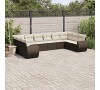QJBSAVVA Ensemble de 10 meubles de jardin en rotin polyéthylène, 399 x 305 cm, marron, résistant aux UV, avec coussins amovibles et espace de rangement, pour balcon, terrasse et jardin