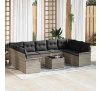 QJBSAVVA Ensemble de 10 meubles de jardin - Gris clair - 85,2 x 69 cm - En polyrotin - Avec coussins d'extérieur et espace de rangement - Design moderne - Robuste et durable - Pour terrasse, balcon