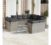 QJBSAVVA Ensemble de 11 canapés de jardin d'angle en polyrotin gris clair 62 x 62 x 69 cm, canapé central 55 x 62 x 69 cm, avec espace de rangement et coussins amovibles, robuste, pour jardin