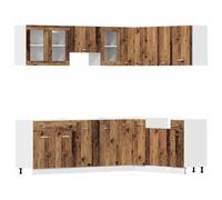 QJBSAVVA Ensemble de 11 Meubles de Cuisine Complète Lyon, Armoires de Rangement pour Cuisine avec Meuble Bas et Suspendu en Bois d'Ingénierie, Couleur Vieux Bois