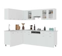QJBSAVVA Ensemble de 11 Meubles de Cuisine Lyon, Mobilier de Cuisine Complet en Bois d'Ingénierie Blanc avec Armoires Suspendues, Vitrines et Meubles Bas pour Rangement