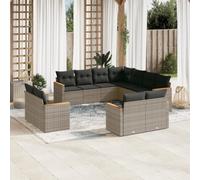 QJBSAVVA Ensemble de 11 meubles de jardin en polyrotin gris - 62 x 62 x 69 cm - Canapé d'angle - Canapé central - Canapé à accoudoirs - Design moderne - Robuste et modulaire - Pour balcon, terrasse