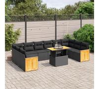QJBSAVVA Ensemble de 11 meubles de jardin en polyrotin noir, 100 x 55 x 44/73 cm, table basse réglable, modulaire avec coussins rembourrés, pour balcon, terrasse et petits coins d'extérieur
