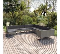 QJBSAVVA Ensemble de 11 meubles de jardin en rotin polyéthylène gris 57 x 69 x 69 cm Ensemble canapé modulaire avec coussins anthracite Structure en acier robuste Design moderne pour balcon, terrasse