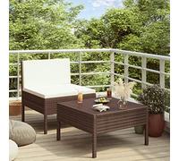 QJBSAVVA Ensemble de 2 meubles de jardin en polyrotin marron 57 x 69 x 69 cm petit balcon salon résistant aux intempéries & table d'appoint pour balcon, jardin, terrasse