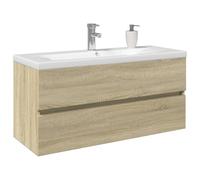 QJBSAVVA Ensemble de 2 meubles de salle de bain en bois et céramique chêne Sonoma 100 cm avec tiroir pratique et montage mural peu encombrant pour petites salles de bain