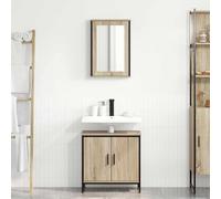 QJBSAVVA Ensemble de 2 meubles de salle de bain Sonoma Placage chêne Montage mural avec lavabo et étagère Peu encombrant Fin pour petites salles de bain Finition mate