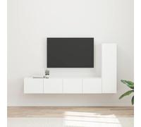 QJBSAVVA Ensemble de 2 meubles TV muraux en bois blanc 30 x 31 x 100 cm et 78,5 x 31 x 30 cm Meuble bas moderne avec 3 portes et 2 étagères Peu encombrant Pour salon, bureau