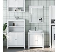 QJBSAVVA Ensemble de 3 armoires de salle de bain - Montagne en pin massif blanc - 60 x 34 x 59 cm - Commode avec miroir et armoire sur pied pour petites et étroites salles de bains