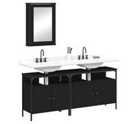 QJBSAVVA Ensemble de 3 armoires de salle de bain - Noir - Armoire à miroir et meuble de lavabo en bois avec espace de rangement - Design moderne - 42 x 12 x 60 cm et 80 x 30 x 60 cm - Pour salle de