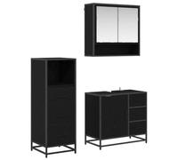 QJBSAVVA Ensemble de 3 meubles de salle de bain - Buffet moderne - En chêne noir - 65 x 33 x 60 cm - Durable - Avec armoire à miroir - Meuble bas - Armoire haute pour petite salle de bain, couloir