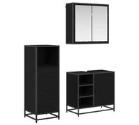 QJBSAVVA Ensemble de 3 meubles de salle de bain - Chêne noir - 65 x 33 x 60 cm - Meuble suspendu avec lavabo - Miroir - Design moderne et durable - Pour petites salles de bains, toilettes d'invités