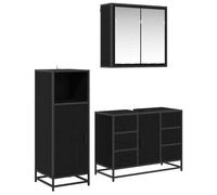 QJBSAVVA Ensemble de 3 meubles de salle de bain - Chêne noir - 80 x 33 x 60 cm - Armoire à miroir avec lavabo et espace de rangement pour petites et grandes salles de bains