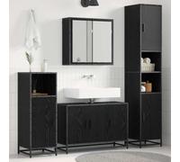 QJBSAVVA Ensemble de 3 meubles de salle de bain - Chêne noir - 90 x 33 x 60 cm - Avec miroir - Meuble bas - Meuble haut moderne et durable - Meuble de salle de bain pour petite salle de bain d'invités