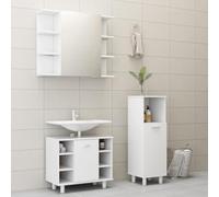 QJBSAVVA Ensemble de 3 meubles de salle de bain en bois blanc avec armoire à miroir, armoire centrale et meuble bas, meuble de salle de bain élégant pour l'ordre et l'élégance