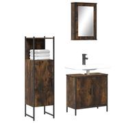 QJBSAVVA Ensemble de 3 meubles de salle de bain en bois fumé avec armoire à miroir, meuble de lavabo et armoire de salle de bain pour un rangement optimal Design peu encombrant 60 x 30 x 60 cm
