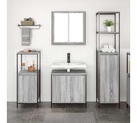 QJBSAVVA Ensemble de 3 meubles de salle de bain gris Sonoma en bois - Commode lavabo avec 2 armoires - Design moderne et grand espace de rangement pour salle de bain