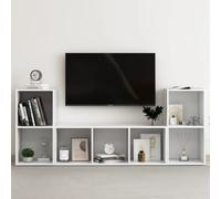 QJBSAVVA Ensemble de 3 meubles TV en bois blanc - Buffet bas pour salon - Avec espace de rangement pratique - Design moderne