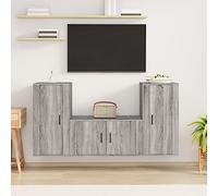 QJBSAVVA Ensemble de 3 meubles TV gris Sonoma 80 x 40 cm + 2 x 40 x 80 cm - En matériau dérivé du bois - Meuble TV mural bas avec espace de rangement - Design moderne et panneau en bois robuste pour