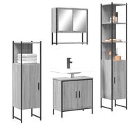 QJBSAVVA Ensemble de 4 armoires de salle de bain - Gris Sonoma - Armoire à miroir - Meuble bas et haut - En bois - Résistant à l'humidité - Peu encombrant - Pour petites salles de bain