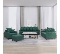 QJBSAVVA Ensemble de 4 canapés en velours vert foncé 198 x 77 cm avec tabourets, grands et petits coussins, structure en bois robuste et métal et mousse confortable pour salon, chambre d'adolescent ou