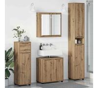 QJBSAVVA Ensemble de 4 meubles de salle de bain - Chêne artisanal - 60 x 20 x 60 cm - En bois avec miroir et 12 étagères - Design moderne - Peu encombrant - Pour petites salles de bains et toilettes