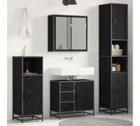 QJBSAVVA Ensemble de 4 meubles de salle de bain - Chêne noir - 65 x 33 x 60 cm - Avec miroir - Meuble bas - Meuble haut - Petit buffet - Design moderne - Facile à monter - Pour salle de bain d'invités