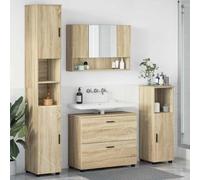 QJBSAVVA Ensemble de 4 meubles de salle de bain - Chêne Sonoma - 30 x 35 x 192 cm - Avec armoire à miroir et armoire de salle de bain - Design moderne avec beaucoup d'espace de rangement pour les