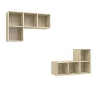 QJBSAVVA Ensemble de 4 Meubles TV Muraux, Armoire HiFi Suspendue en Bois d'Ingénierie, Rangement de Salon Modulable avec 2 Compartiments, Design Contemporain, Chêne Sonoma, 37 x 37 x 72 cm