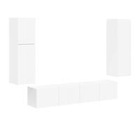 QJBSAVVA Ensemble de 4 meubles TV muraux en bois blanc - 100 cm de haut - Meuble de salon moderne avec 5 portes et 4 étagères - Pour salon, chambre à coucher
