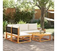QJBSAVVA Ensemble de 5 canapés de jardin en acacia et rotin 65 x 65 x 65 cm, ensemble de meubles de jardin avec table, groupe de sièges modulaires, petit salon d'extérieur pour balcon, terrasse