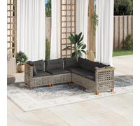 QJBSAVVA Ensemble de 5 canapés de jardin gris en polyrotin Bois d'acacia 63,5 x 63,5 cm Canapé de lit avec coussin amovible Design moderne robuste et durable pour jardin, terrasse, balcon