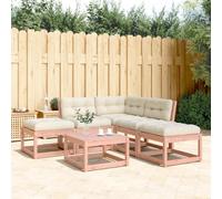 QJBSAVVA Ensemble de 5 meubles de jardin en bois massif Douglas, 63,5 x 73 x 78 cm, moderne, modulable, avec coussins blanc crème, pour jardin, terrasse et petit balcon