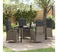 QJBSAVVA Ensemble de 5 meubles de jardin en polyrotin avec dossier réglable, robuste, 160 x 80 cm, pour jardin, terrasse et petit balcon