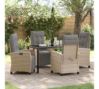 QJBSAVVA Ensemble de 5 meubles de jardin en polyrotin beige avec plateau en verre - Largeur d'assise : 48 cm - Design moderne - Robuste et durable - Pour balcon, terrasse et jardin