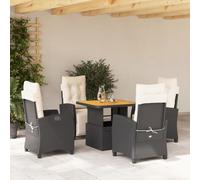 QJBSAVVA Ensemble de 5 meubles de jardin en polyrotin noir - Table réglable en hauteur - 4 fauteuils relaxants avec coussins - Résistant aux UV - Peu encombrant - Pour balcon, terrasse et petits coins