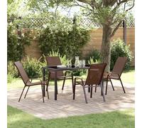 QJBSAVVA Ensemble de 5 meubles de jardin marron 140 x 70 x 73 cm, acier/textilène, résistant aux UV, balcon, terrasse