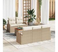 QJBSAVVA Ensemble de 6 canapés de jardin en polyrotin beige 55 x 55 x 37 cm - Espace de rangement - Groupe de sièges modulaires pour balcon, terrasse, extérieur