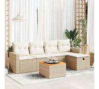 QJBSAVVA Ensemble de 6 canapés de jardin en polyrotin beige 65,5 x 62 x 69 cm espace de rangement tabouret de Pâques table salon modulaire pour balcon, terrasse et jardin