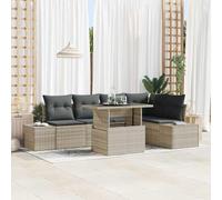 QJBSAVVA Ensemble de 6 canapés de jardin en polyrotin gris clair avec table en verre 100 x 55 x 73 cm - Salon d'extérieur modulaire pliable pour balcon, terrasse et petit jardin