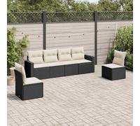 QJBSAVVA Ensemble de 6 canapés de jardin en polyrotin noir avec coussins blanc crème et compartiment secret - Design moderne - Robuste et durable - Pour jardin, terrasse et balcon
