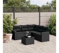QJBSAVVA Ensemble de 6 canapés d'extérieur en polyrotin noir avec plateau en verre, table basse, canapé d'angle peu encombrant avec espace de rangement et coussins lavables pour jardin, terrasse