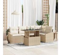 QJBSAVVA Ensemble de 6 meubles de jardin beige/crème 100 x 55 x 73 cm en polyrotin - Banc d'angle modulaire avec table de salon et coussin de housse pour jardin, terrasse, balcon